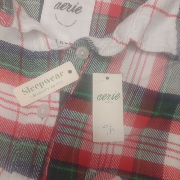 NWT Womans Aerie White/Red/Green Plaid Flannel Pajama Top - Picture 11 of 14